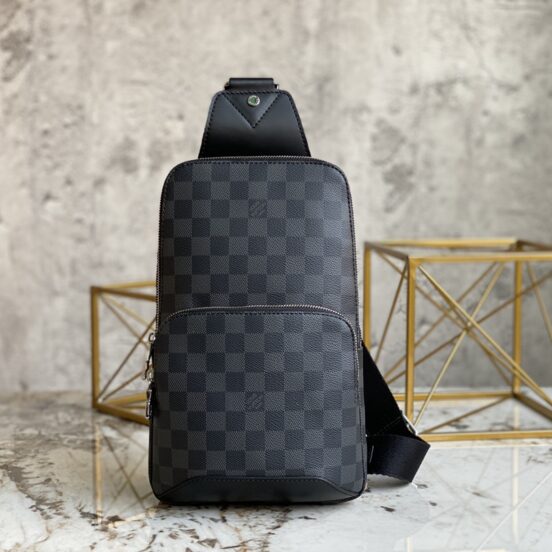 LV Bag top original black grid chest bag waist bag